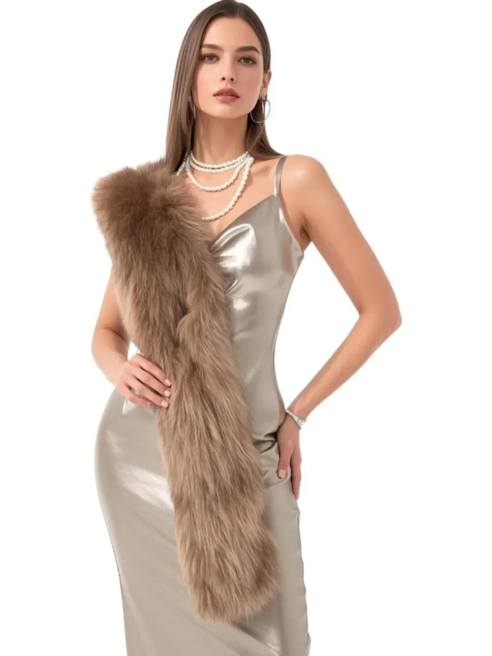 Cozy Long Faux Fur Collar Scarf Wrap for Women - Warm Winter Stole Shawl Neck